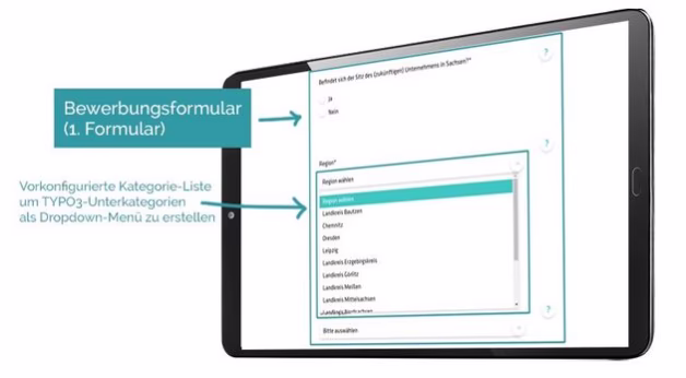 TYPO3 Bewerbungsformular mit vorkonfigurierter Kategorie-Liste