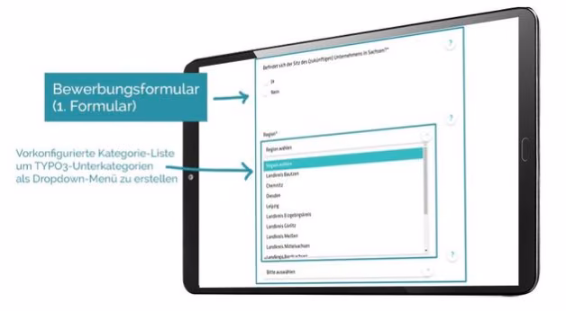 TYPO3 Bewerbungsformular mit vorkonfigurierter Kategorie-Liste