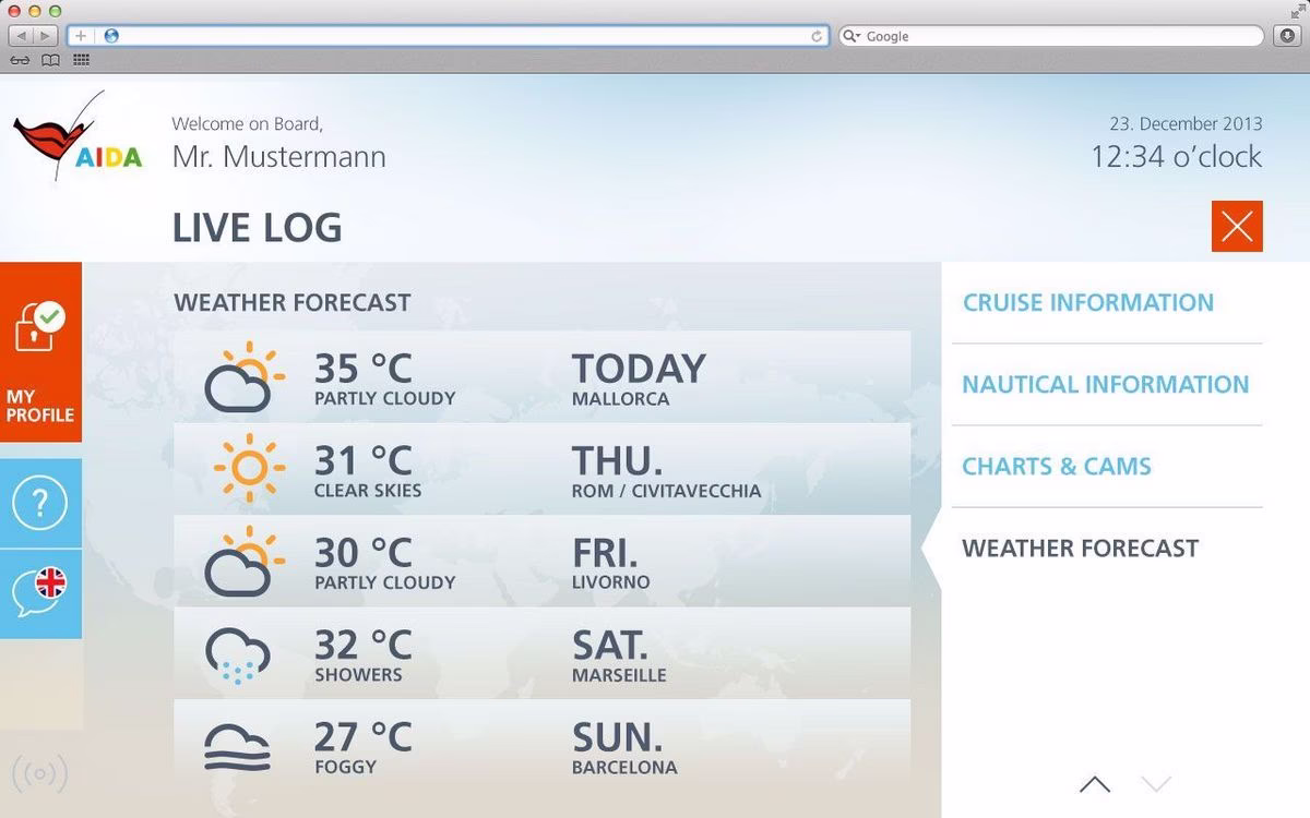AIDA Bordportal Wetter