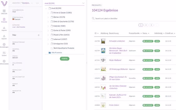 Impressionen Produkte und Kategorien im Backend Onlineshop Vivat!