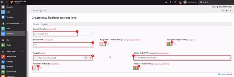 TYPO3 Redirects Modul im Backend